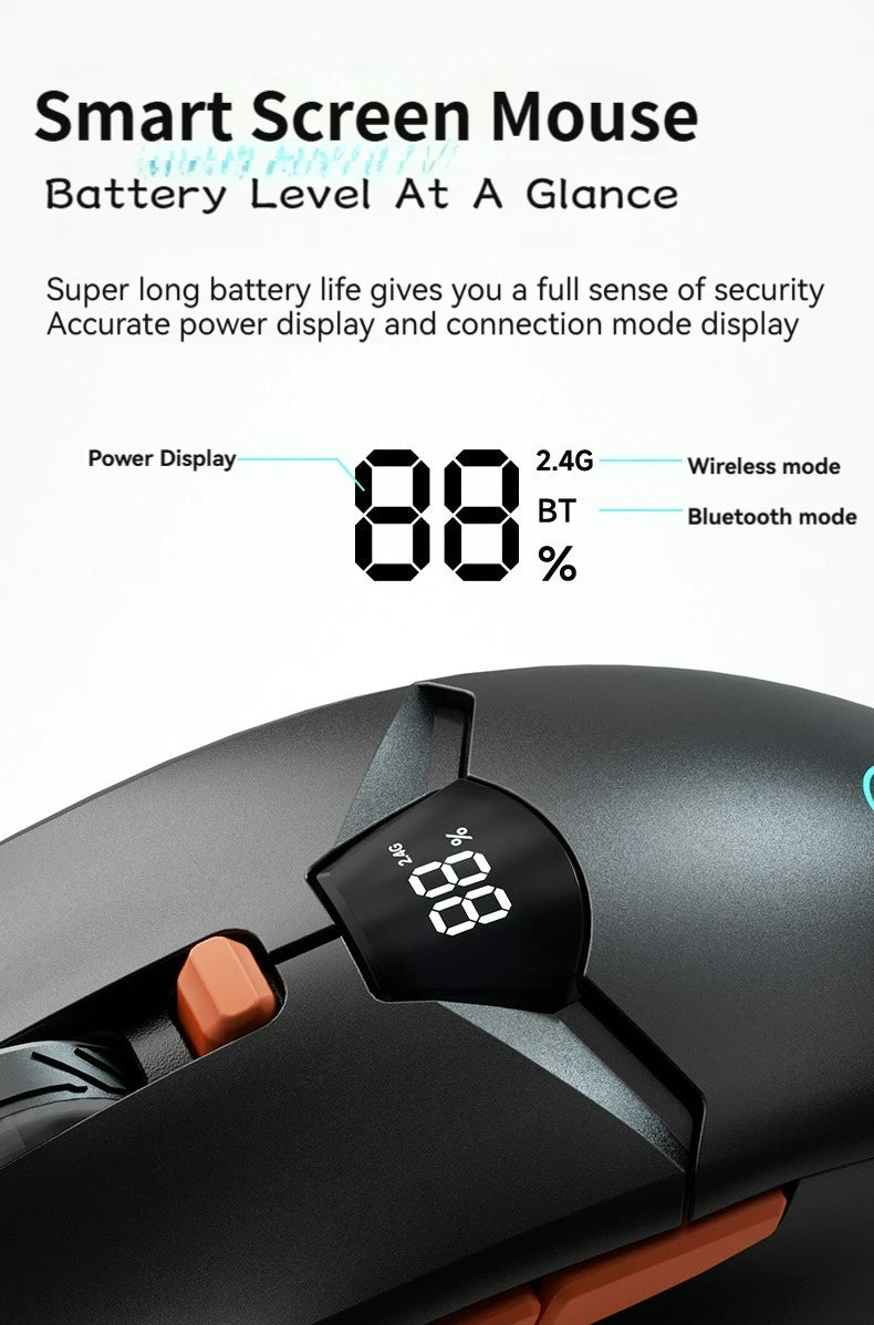 Bezdrôtová myš 2.4G Bluetooth s displejom, batériou s veľkou kapacitou 600mAh a tlačidlami s jemným stlačením na hranie aj kanceláriu