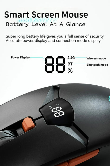 Bezdrôtová myš 2.4G Bluetooth s displejom, batériou s veľkou kapacitou 600mAh a tlačidlami s jemným stlačením na hranie aj kanceláriu