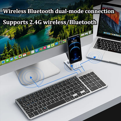 Teclado inalámbrico de doble modo Bluetooth 5.0 y 2,4 GHz, recargable, con 102 teclas; teclado inalámbrico multidispositivo para MacBook, ordenador portátil, tableta y PC