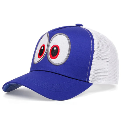 Cappellino da cosplay del gioco anime Super Luigi Brothers, divertente, con occhi grandi ricamati, cappellino da baseball regolabile con visiera a becco d'anatra, cappellino da sole