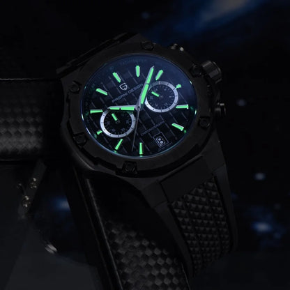 PAGANI DESIGN PD-YS032 Men's Quartz Watch 44mm Japan VK64 Movt Stainless Steel Case Rubber Strap Sapphire Glass 100M Waterproof