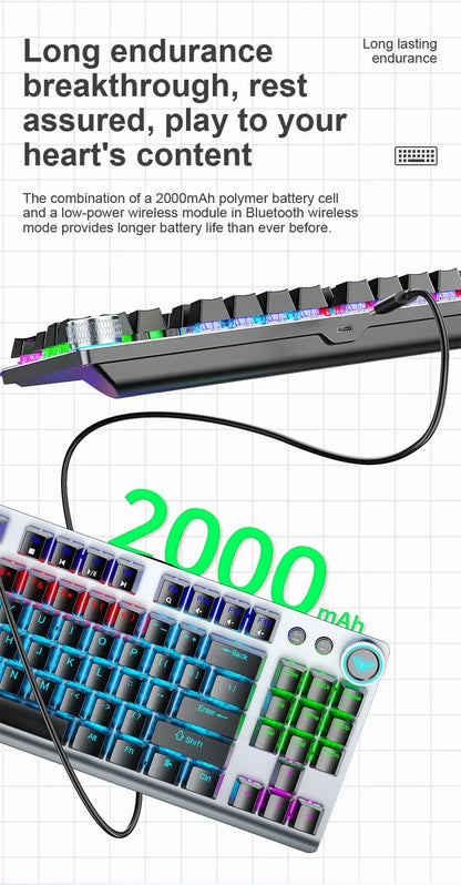 AULA F3001 Mechanical Keyboard Bluetooth Wireless Three Mode Metal Panel Two-color Injection Molding Cool Backlight Effect 87Key