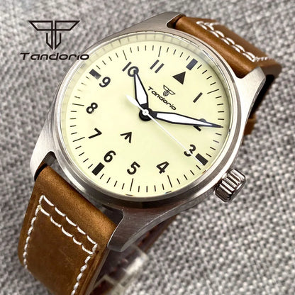 Tandorio Full Luminous Dial 39mm Men's Mechanical Pilot Watch Automatic Miyota 8215 PT5000 Steel Wristwatch AR Sapphire Crystal
