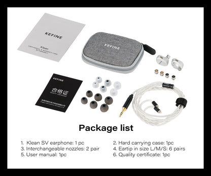 Angelears Kefine Klean SV 10mm DLC Diaphragm Dynamic Driver IEMs – Hi-Fi In-Ear Earphones with Interchangeable Nozzles &amp; Silver-Plated SPC Cable