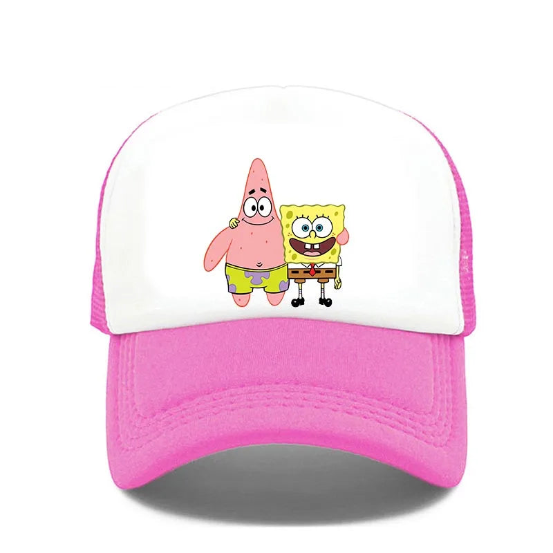 Módní roztomilá kšiltovka s potiskem SpongeBob, kreslená, pro muže i ženy, letní sluneční síťovaná čepice, anime, nastavitelná sluneční clona, golfová čepice, trucker čepice