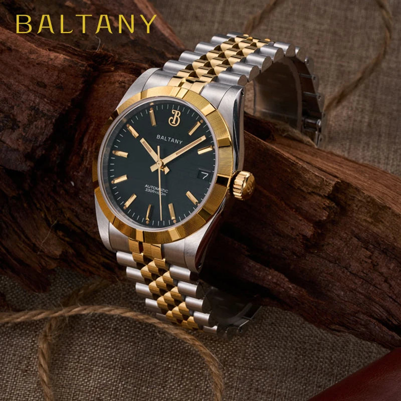 Baltany S4102 Business Man Automatic Mechanical Wristwatch 36mm Linen Dial Engine Turned Bezel NH35 Luxury Dress Watch For Man