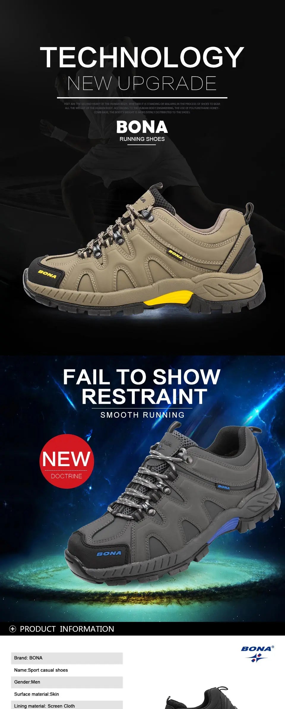 BONA novi klasični stil muške planinarske cipele na vezanje, muške sportske cipele za outdoor trčanje, trekking tenisice