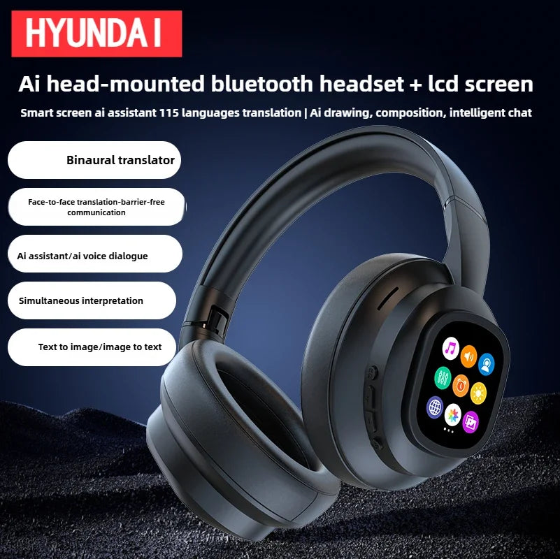 HYUNDAI X1PRO Wireless Bluetooth 6.0 AI Translation Earbuds – 100+ Languages, Touch Control LED Screen Noise Cancelling Headphones