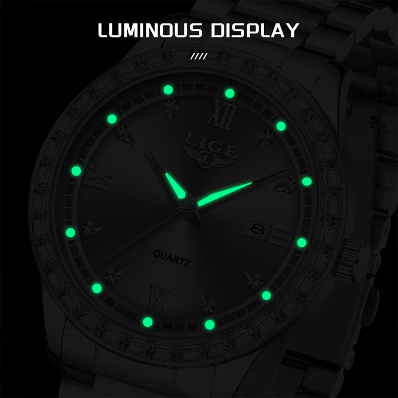 LIGE elegant women's watch Fashion waterproof clock luminous stainless steel business quartz watch for Women reloj de mujer+BOX