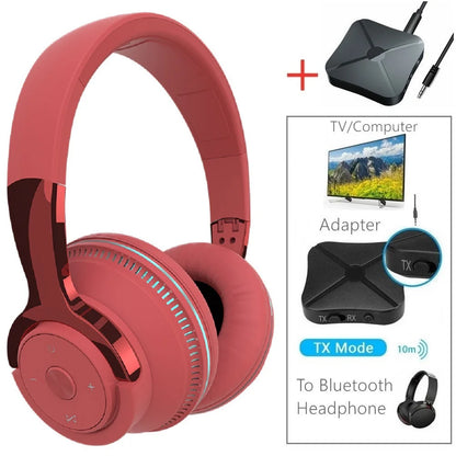 Bluetooth TV Headphones Wireless with Microphone, Noise Cancelling Stereo Headset with USB Adapter, Bluetooth 5.0 Foldable Bass Headphones for TV, Gaming & PC