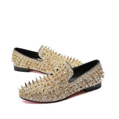 Modne niebieskie mokasyny z ćwiekami dla mężczyzn – luksusowe, ręcznie wykonane, wsuwane, eleganckie buty męskie, buty ślubne