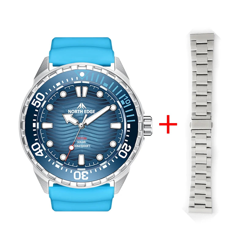 NORTH EDGE New TRITON Solar Powered Dive Watch Men Luxury Quartz Watches For Men 316L Stainless Steel Case Waterproof 300M