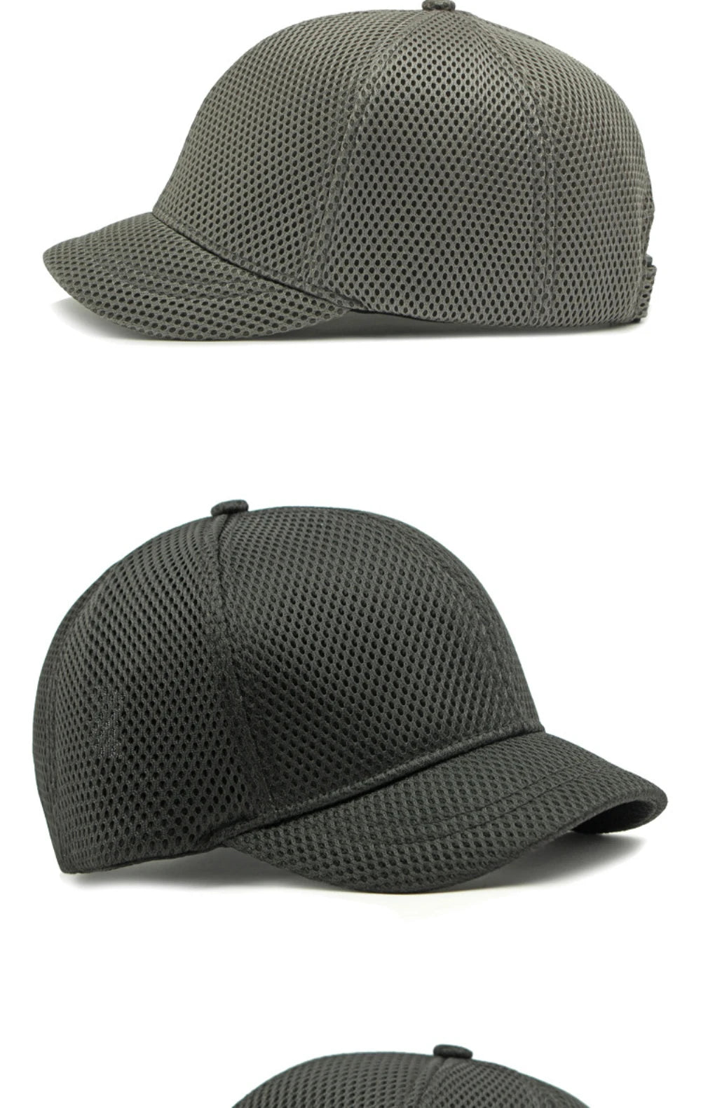HT4828 Casquette de baseball à visière courte de 5 cm pour homme, 6 panneaux, en maille respirante, style « trucker », pour hommes et femmes, unie, à fermeture à pression