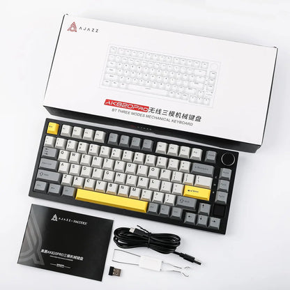 Ajazz AK820 Pro Gaming Mechanical Keyboard 75% Bluetooth/ Wireless Customized Gamer Keyboard with TFT Color Screen Knob for PC