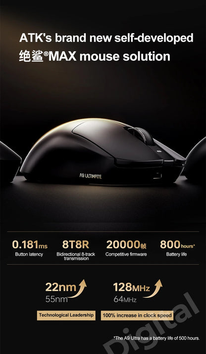 ATK Dragonfly A9 Ultimate безжична геймърска мишка A9 Air PAW3950, ултралека ергономична e-sports мишка за FPS геймъри, CSGO A9 Ultra