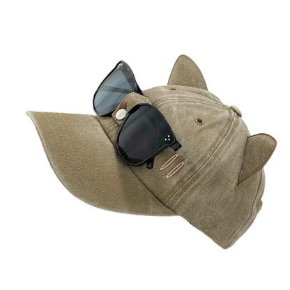 New Cat Ears Sunglasses Baseball Cap Y2K Cotton Washed Pilot Snapback Caps Gorras Women And Men Outdoor Sunshade Sun Hats Unisex