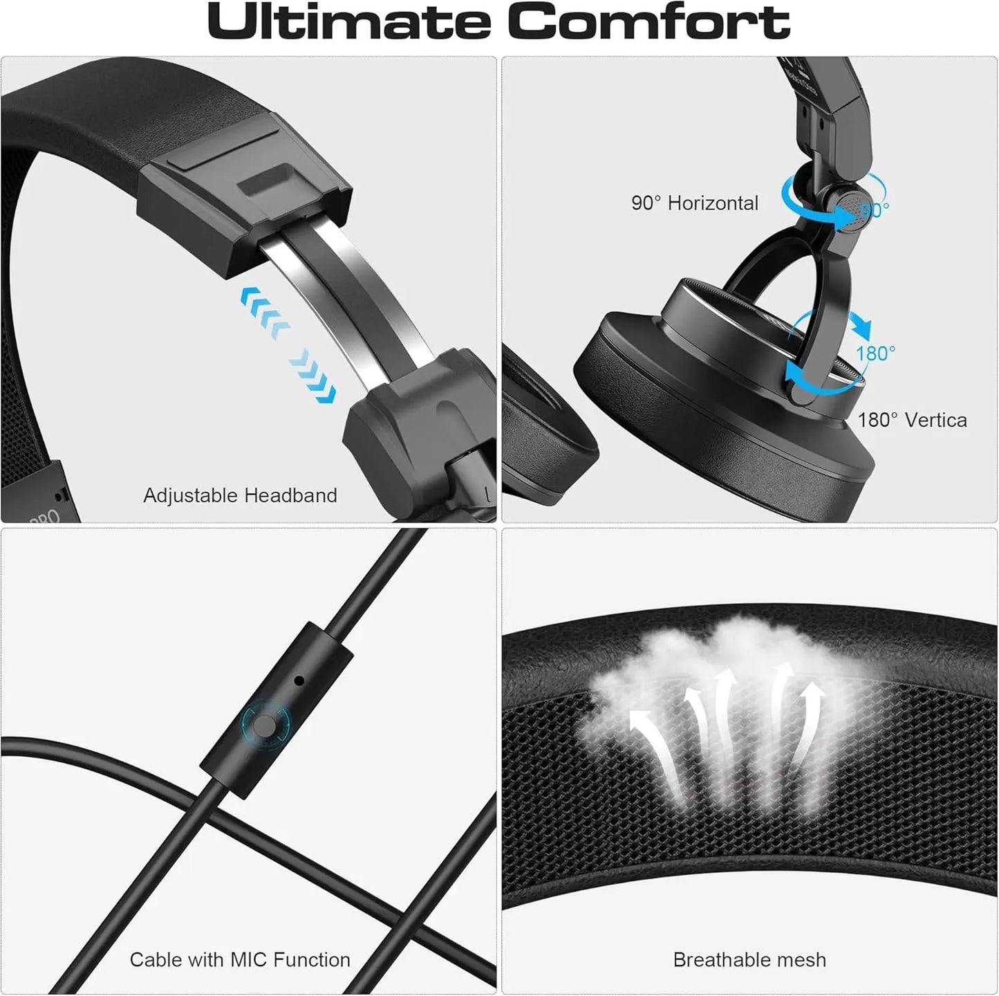 PUPGSIS Studio Headphones Professional DJ Wired Headphones 40kHz Hi-Res Stereo Recording Monitor Headset with 50mm Driver