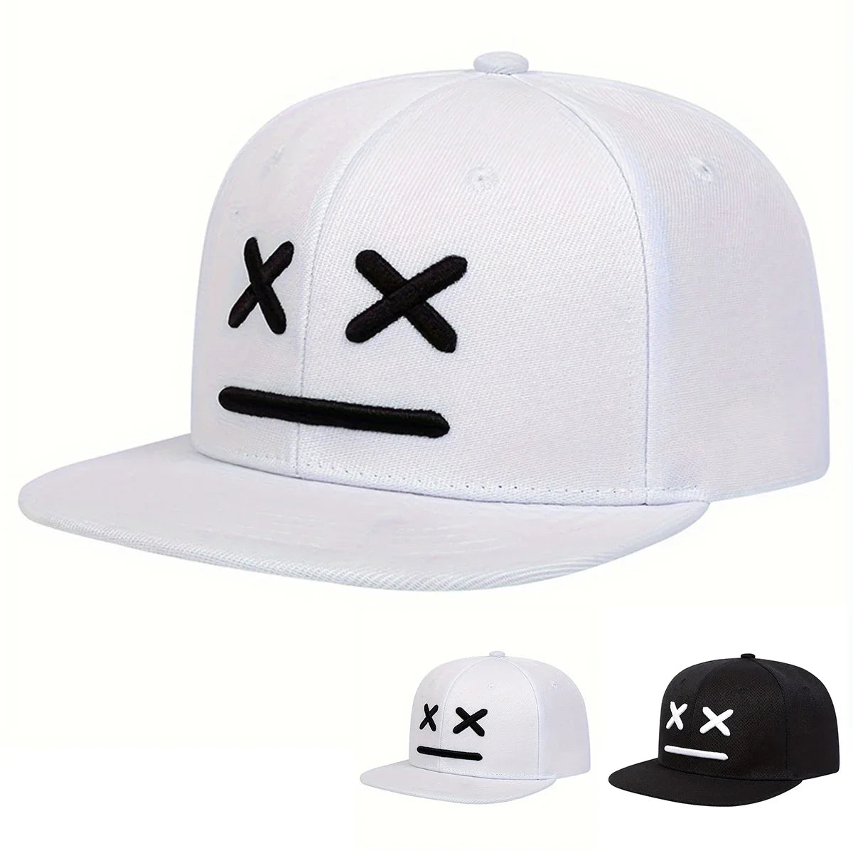 Cappellini unisex XX con ricamo a faccina sorridente, stile hip-hop, primavera-autunno, casual, regolabili, con chiusura a scatto, cappellini da baseball, cappellini parasole, cappellini sportivi