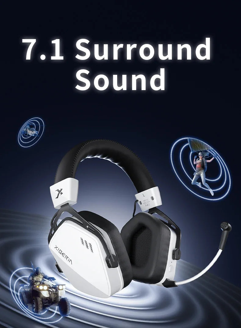 XIBERIA Wireless Gaming Headphones K03S Pro 7.1 Surround Sound Headset with Mic, Low Latency 2.4GHz Gamer Headphones, Long Battery Life Gaming Headset