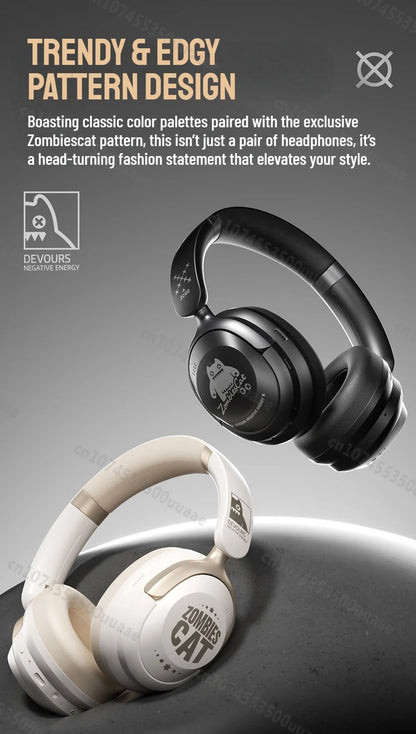 Zombies Cat S10 ANC Bluetooth Headphones with 45dB Noise Cancellation, HiFi Stereo Wireless Over-Ear Headset with Mic