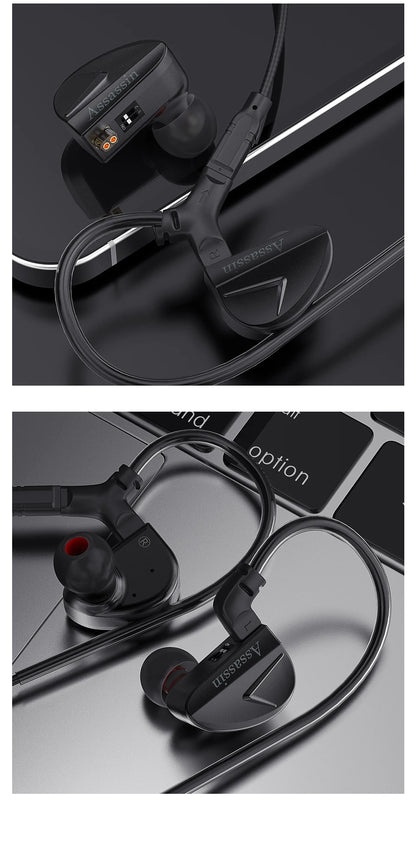 CVJ Assassin Hybrid Gaming Earphones 1DD+1BA Vibration Driver Wired HiFi Headphones with Mic, Type-C & 3.5mm In-Ear Gaming Earphones for E-Sports