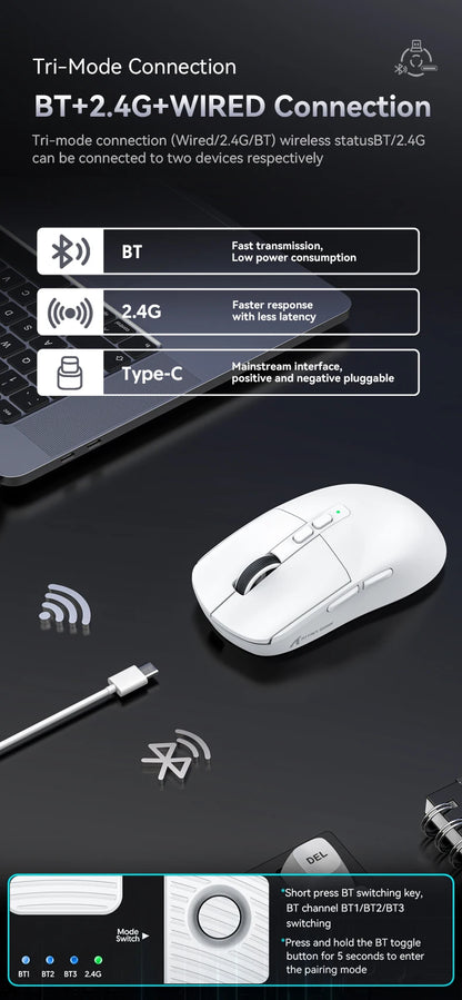 Attack Shark X6 Lightweight Wireless Gaming Mouse, Tri-Mode Bluetooth & 2.4G Gaming Mouse, 26,000 DPI RGB Charging Dock, PAW3395 Sensor