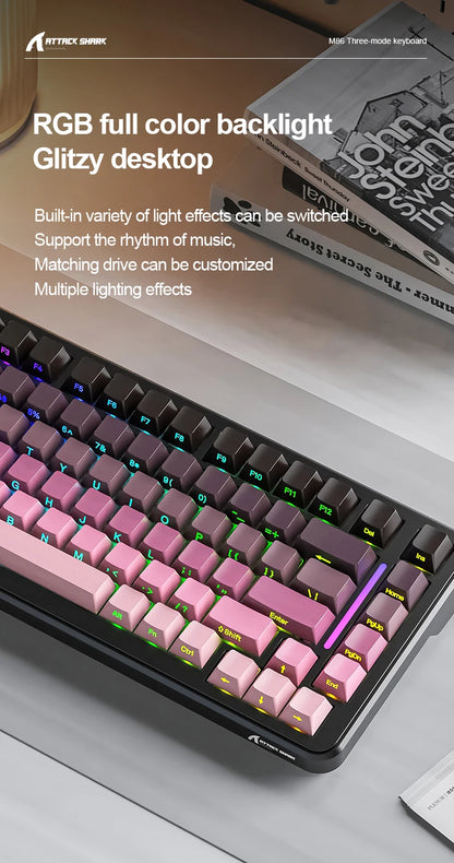 ATTACK SHARK M86 Wireless Mechanical Keyboard 75% Tri-Mode RGB Hot-Swappable Mechanical Keyboard with Side-Printed PBT Keycaps & 4000mAh Battery