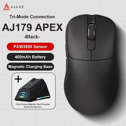 Ajazz AJ179 APEX langaton pelihiiri värinäytöllisellä telakalla, Bluetooth, PAW3395, 400mAh akku, 8000Hz virkistystaajuus