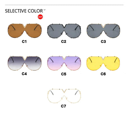 Trendy Rivets Metal Frame Oversized Pilot Women Sunglasses Brand Design Men Sunglass UV400 Outdoor Driving Travel Luxury Goggles
