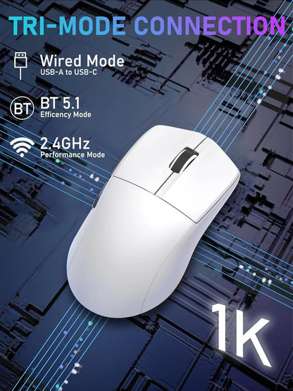 E-YOOSO portabel ultralätt mus, trådbunden mus med tri-mode 2.4G/BT/USB-C, uppladdningsbar datormus för laptop/PC/Mac