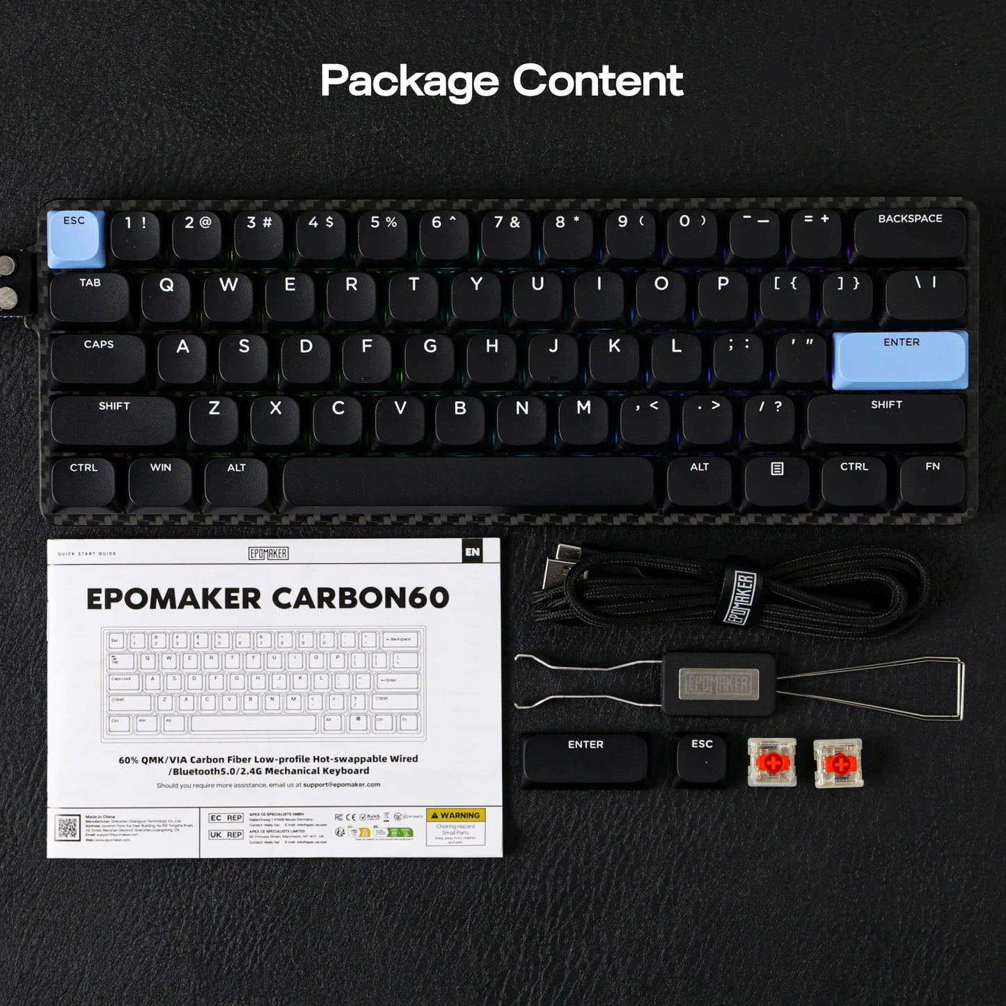 EPOMAKER Carbon60 60% QMK/VIA ANSI VIA Wired/Bluetooth 5.0/2.4GHz Wireless Portable Mechanical Keyboard Carbon Fiber Case