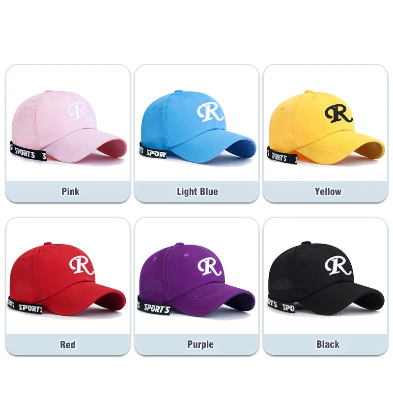 R letter Ribbon Embroidery Cotton Adjustable Hard Top Baseball Cap Sun Hat Trucker Hats Hip Hop Caps