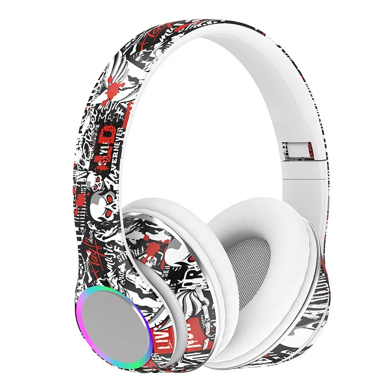 P85 Bluetooth 5.3 Wireless Headphones Over Ear Gaming Headset with Microphone, LED Light Foldable Bluetooth 5.3 Headphones, FM Radio & Noise Cancellation