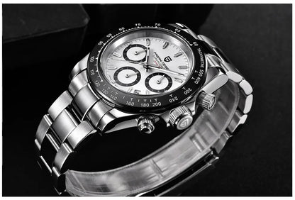 Męski zegarek chronograf PAGANI DESIGN – Luksusowy zegarek na rękę z mechanizmem kwarcowym, podświetlany i wodoodporny.
