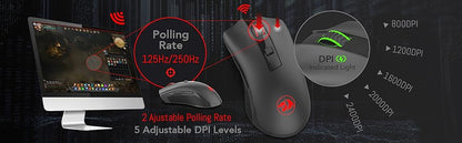 Redragon M652 optički 2.4G bežični miš s USB prijamnikom, prijenosni miš za gaming i ured, 5 podesivih razina DPI-ja