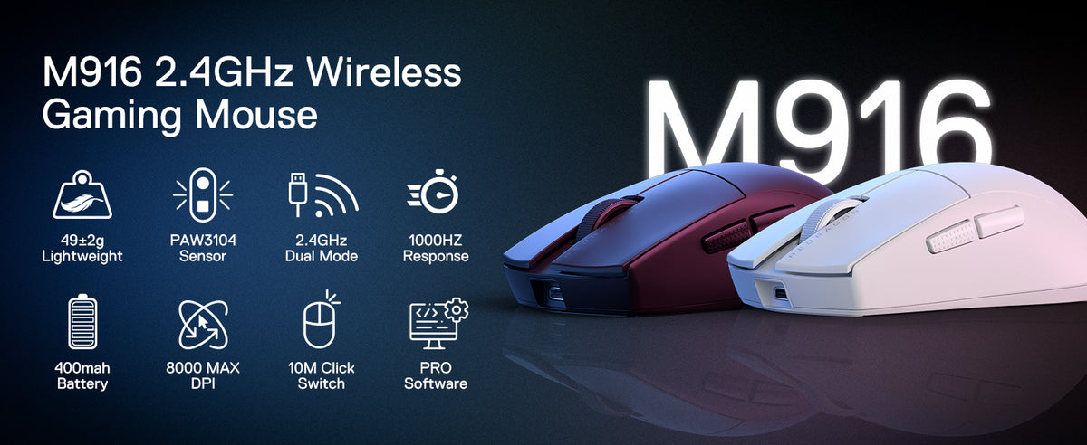 Mouse da gaming wireless Redragon M916, ultraleggero 49G, 8K DPI, 2.4G, con struttura ergonomica a presa naturale