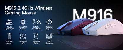Mouse da gaming wireless Redragon M916, ultraleggero 49G, 8K DPI, 2.4G, con struttura ergonomica a presa naturale