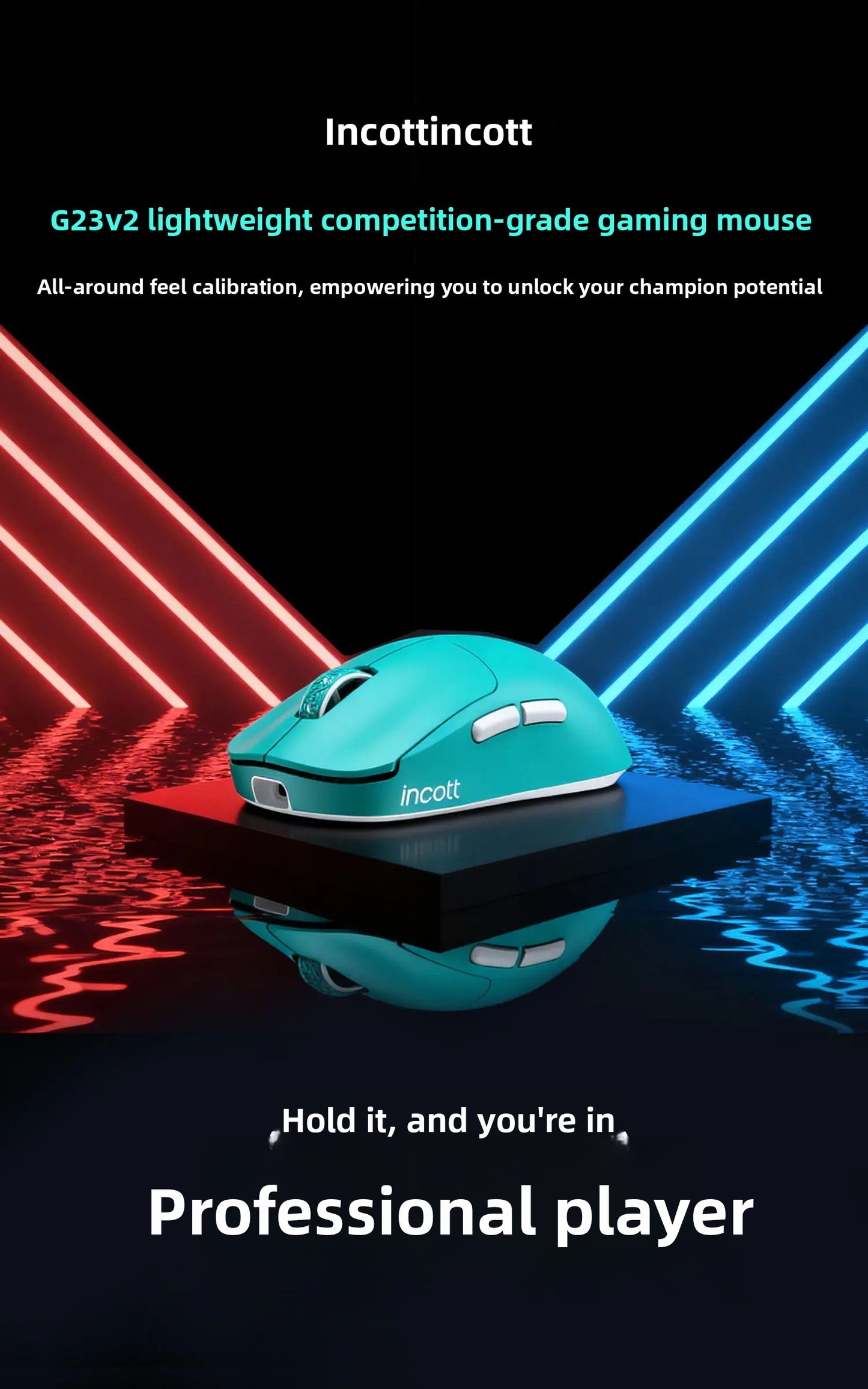 Incott G23 V2 Wireless Gaming Mouse PAW3395, 47g Lightweight Gaming Mouse, 3-Mode Bluetooth & 2.4GHz, 8000Hz Polling Rate, Ultra-Low Latency Esports Mouse