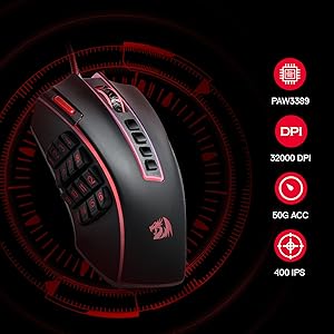 Herná myš Redragon M990 MMO, 32000 DPI, vysoko presná káblová RGB myš pre hráčov s 23 programovateľnými tlačidlami, 16 bočnými makro klávesmi