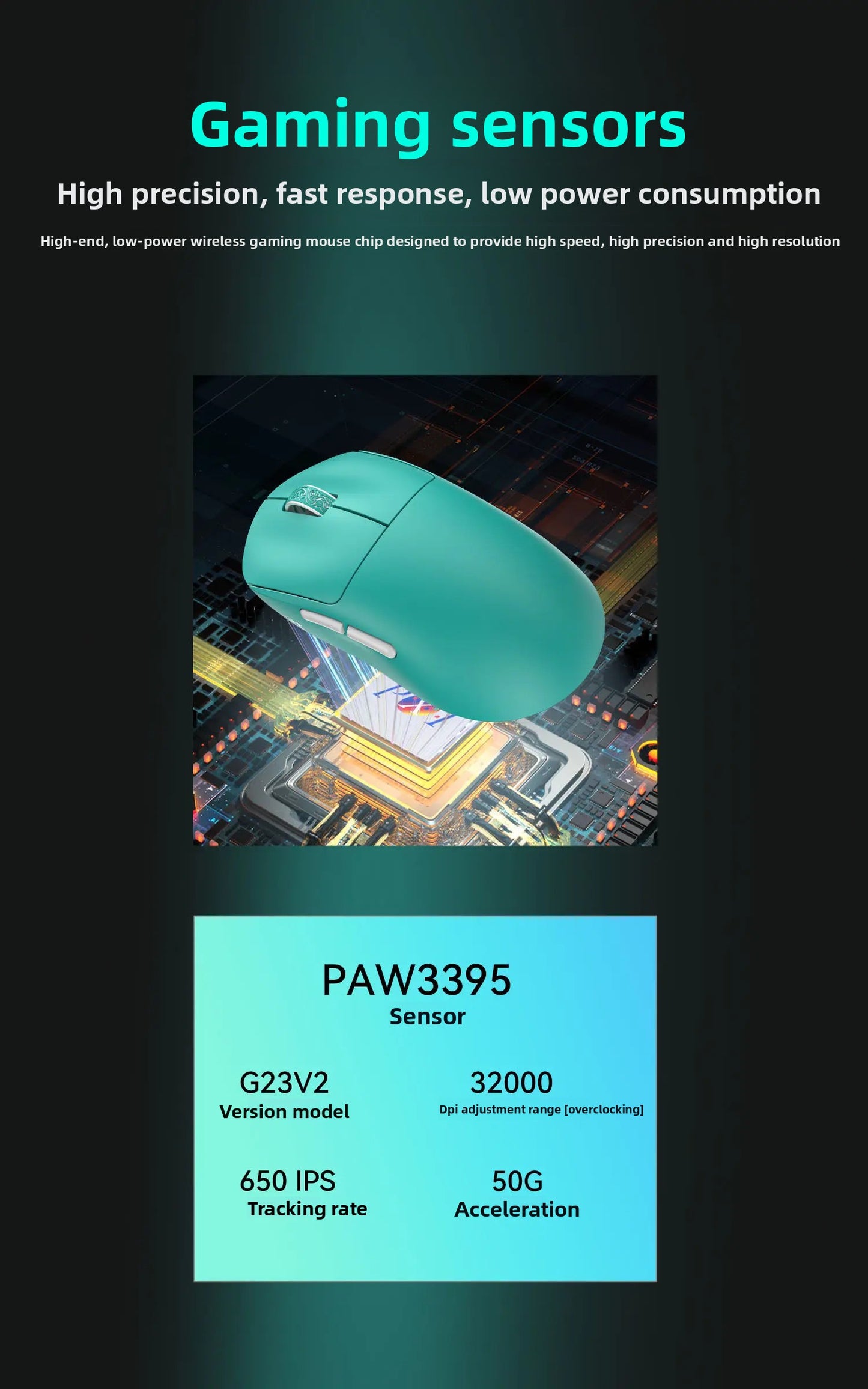Incott G23 V2 Wireless Gaming Mouse PAW3395, 47g Lightweight Gaming Mouse, 3-Mode Bluetooth & 2.4GHz, 8000Hz Polling Rate, Ultra-Low Latency Esports Mouse