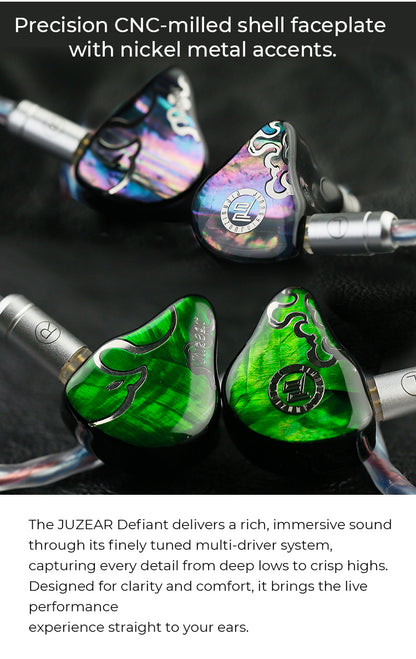 JUZEAR x Z Reviews Defiant 1DD+3BA Hybrid In-Ear Monitors – HiFi Earphones with 3-Way Crossover, 3.5mm & 4.4mm Interchangeable Cable, Audiophile IEM Headphones